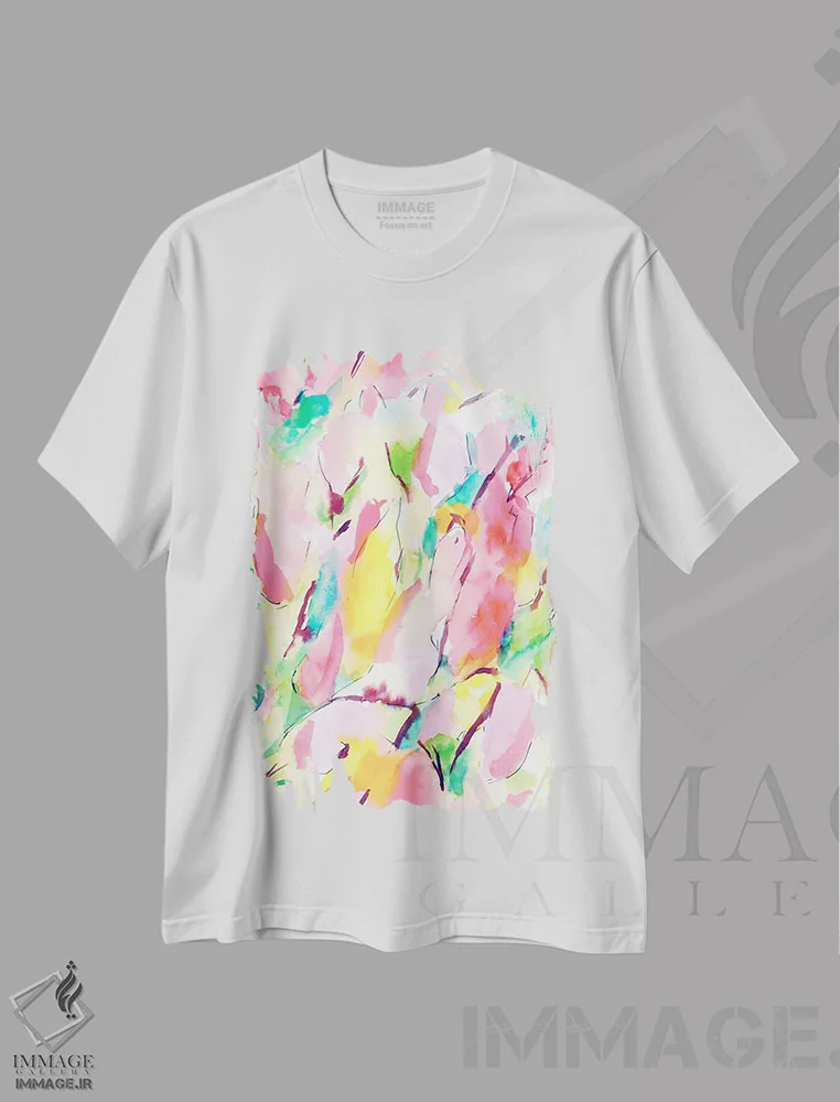 تیشرت سفید طرح دار بهار هم حسی، آبستره اثر ژاکلین مالدونادو | فروشگاه ایماژ