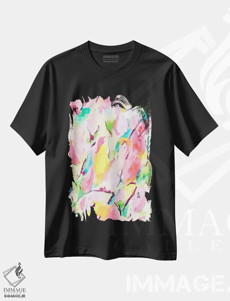 تیشرت مشکی طرح دار بهار هم حسی، آبستره اثر ژاکلین مالدونادو | immage.ir