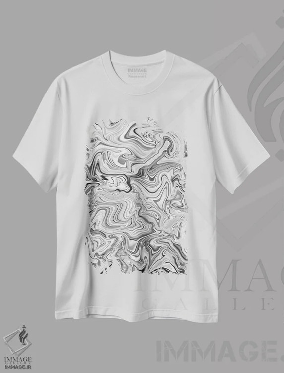 تیشرت سفید طرح دار افسون عشق با طرح مرمرین سیاه و سفید، آبستره اثر ژاکلین مالدونادو | فروشگاه ایماژ