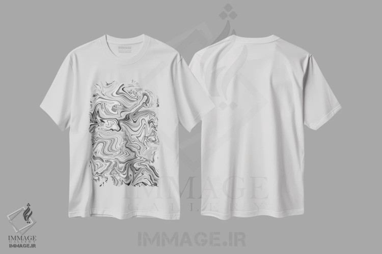تیشرت سفید طرح دار افسون عشق با طرح مرمرین سیاه و سفید، آبستره اثر ژاکلین مالدونادو | فروشگاه ایماژ