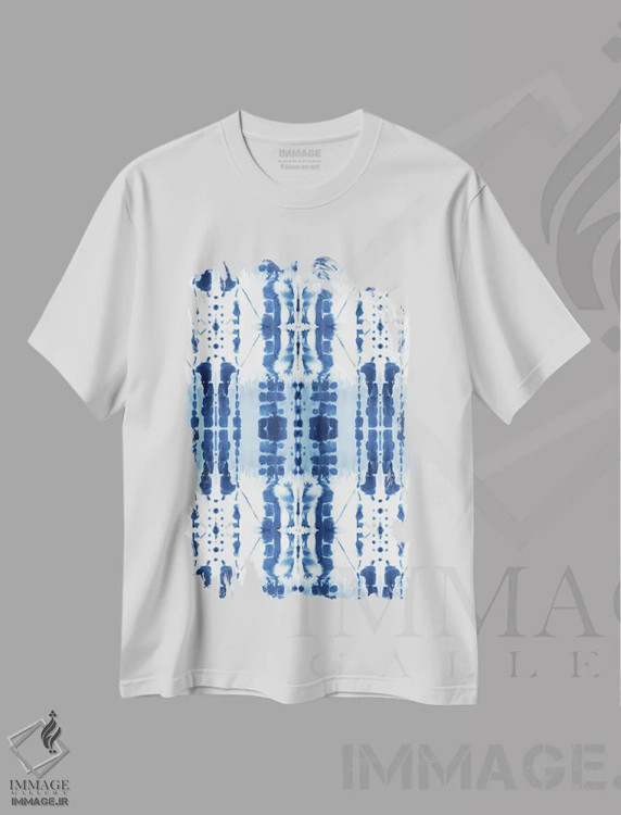 تیشرت سفید طرح دار پارادایم آبی، آبستره اثر ژاکلین مالدونادو | فروشگاه ایماژ