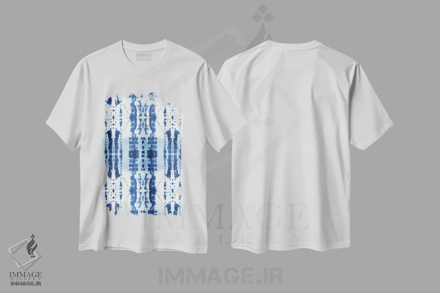 تیشرت سفید طرح دار پارادایم آبی، آبستره اثر ژاکلین مالدونادو | فروشگاه ایماژ