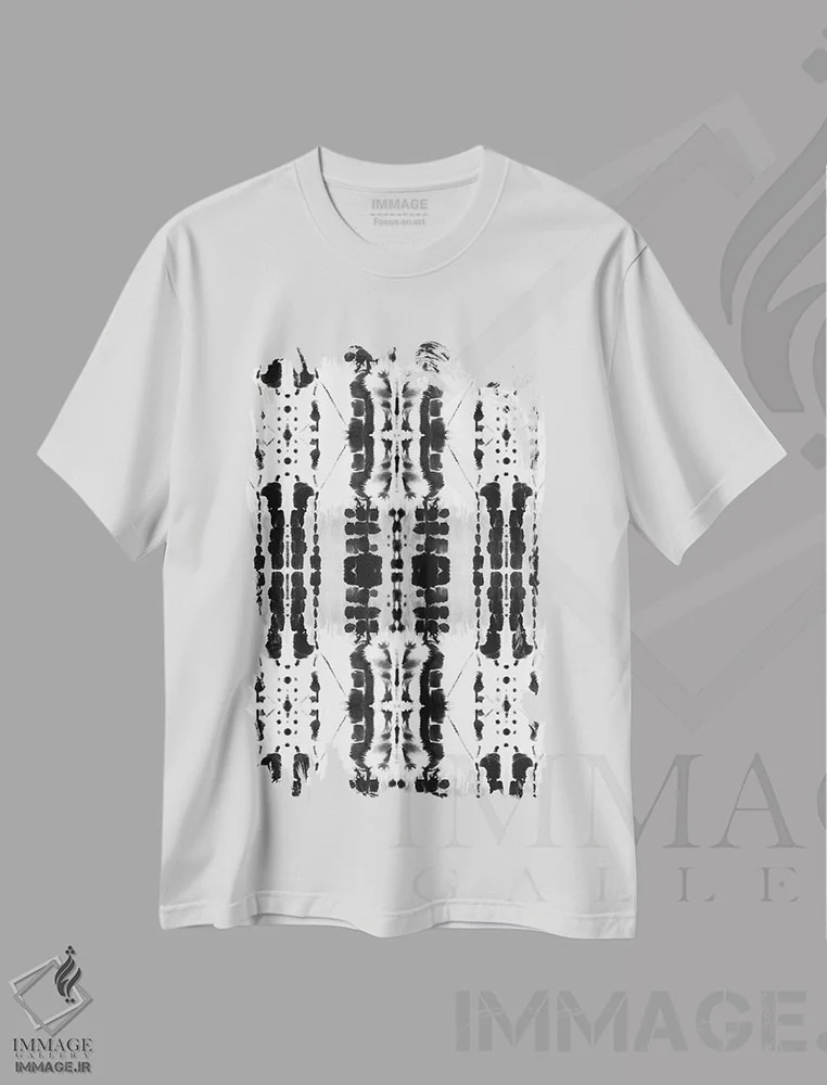 تیشرت سفید طرح دار پارادایم سیاه و سفید، آبستره اثر ژاکلین مالدونادو | immage.ir