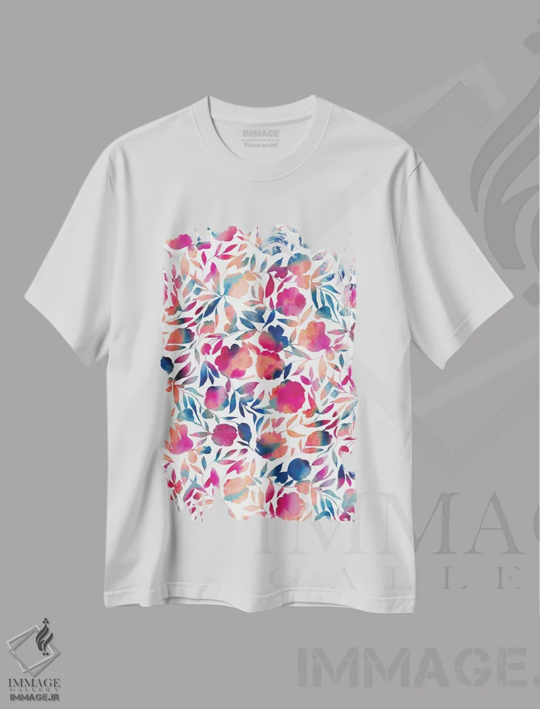 تیشرت سفید طرح دار برش کاغذی گل آبرنگی چندرنگ پرجنب وجوش، مدیوم اثر ژاکلین مالدونادو | فروشگاه ایماژ