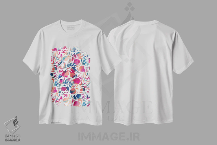 تیشرت سفید طرح دار برش کاغذی گل آبرنگی چندرنگ پرجنب وجوش، مدیوم اثر ژاکلین مالدونادو | فروشگاه ایماژ