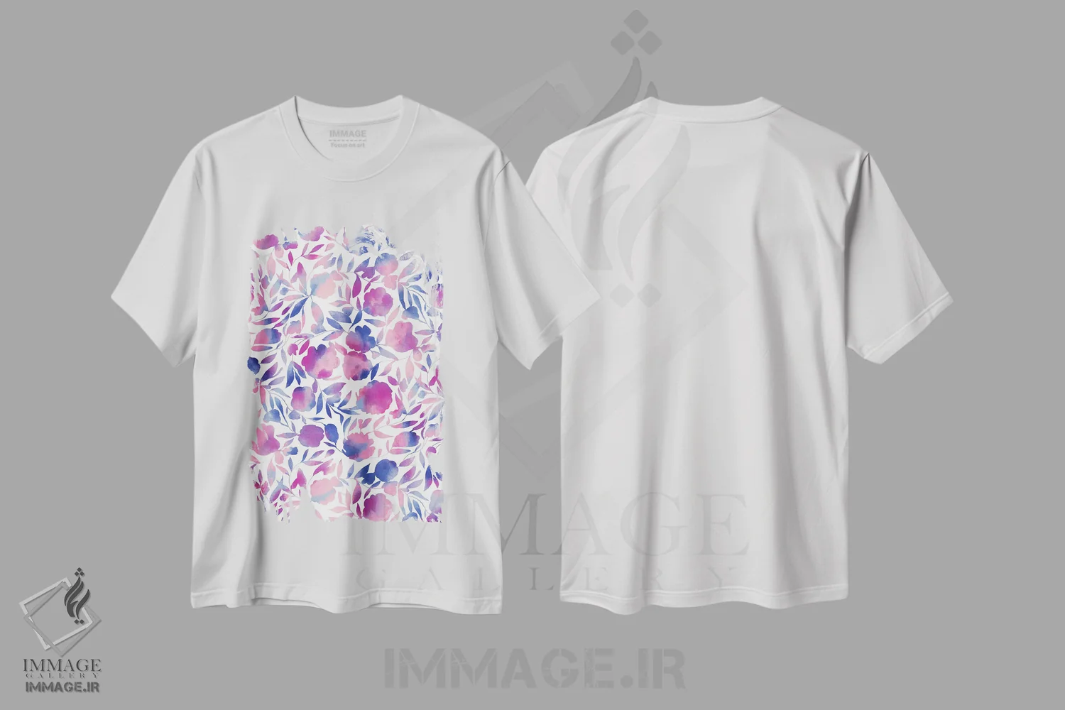 تیشرت سفید طرح دار برش کاغذی گل آبرنگی صورتی آبی، مدیوم اثر ژاکلین مالدونادو | فروشگاه ایماژ