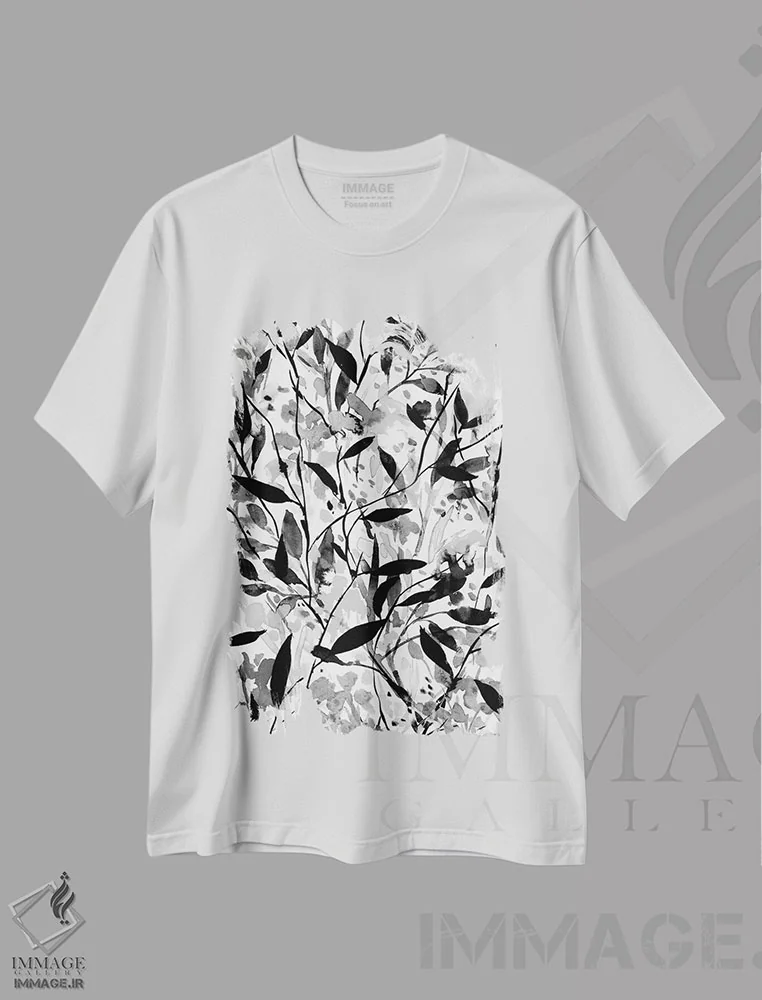 تیشرت سفید طرح دار گل های وحشی سرگردان سیاه و سفید، هنر تزئینی سیاه و سفید اثر ژاکلین مالدونادو | immage.ir