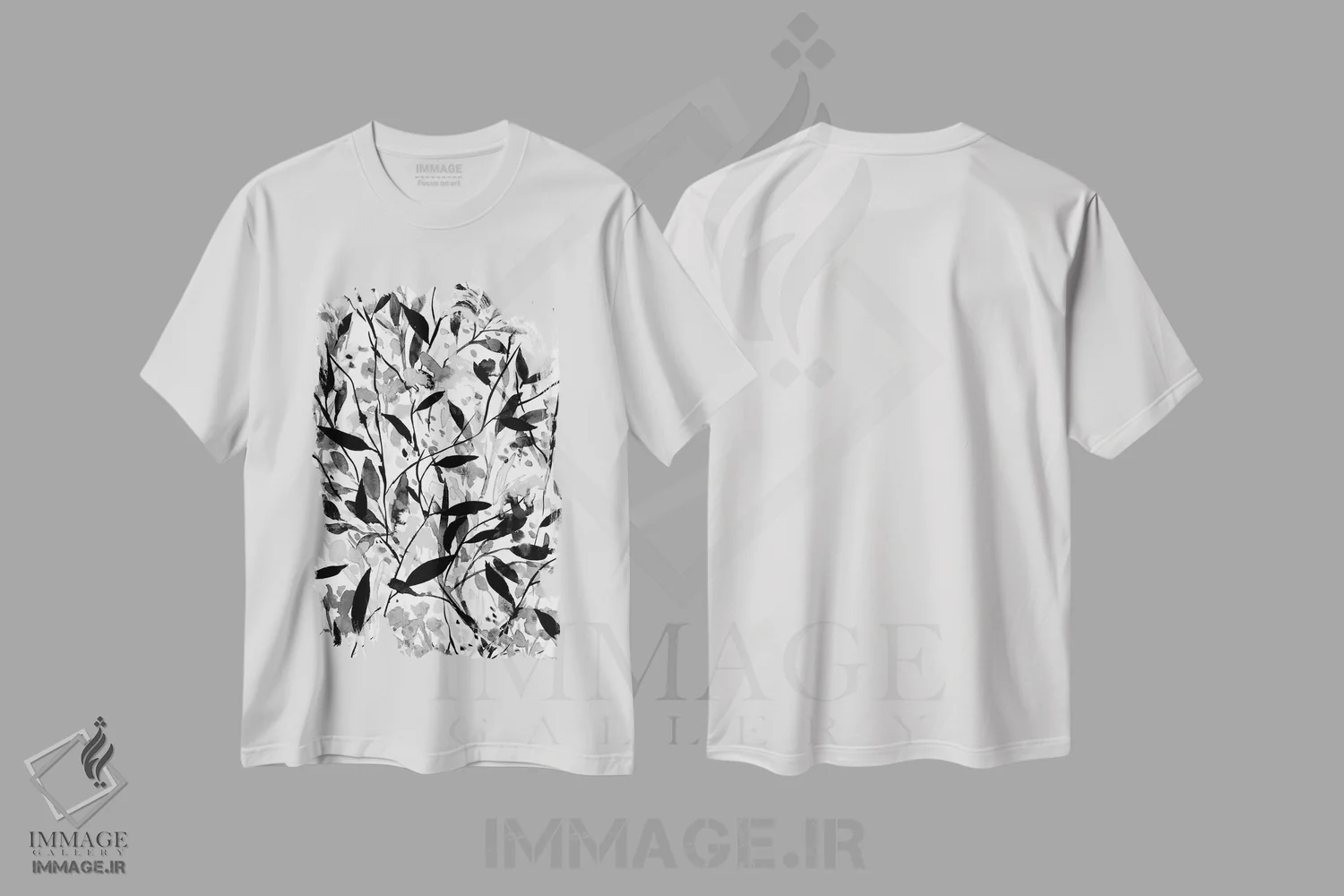 تیشرت سفید طرح دار گل های وحشی سرگردان سیاه و سفید، هنر تزئینی سیاه و سفید اثر ژاکلین مالدونادو | immage.ir