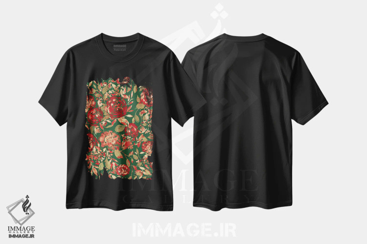 تیشرت مشکی طرح دار کریسمس گل های روستایی، دکور روستایی اثر ژاکلین مالدونادو | immage.ir