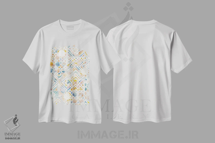 تیشرت سفید طرح دار ترکیب موزاییکی، تزئینی اثر ژاکلین مالدونادو | فروشگاه ایماژ