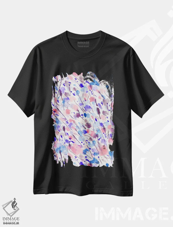 تیشرت مشکی طرح دار طبیعت وحشی زردآلوی آبی، تزئینی اثر ژاکلین مالدونادو | فروشگاه ایماژ