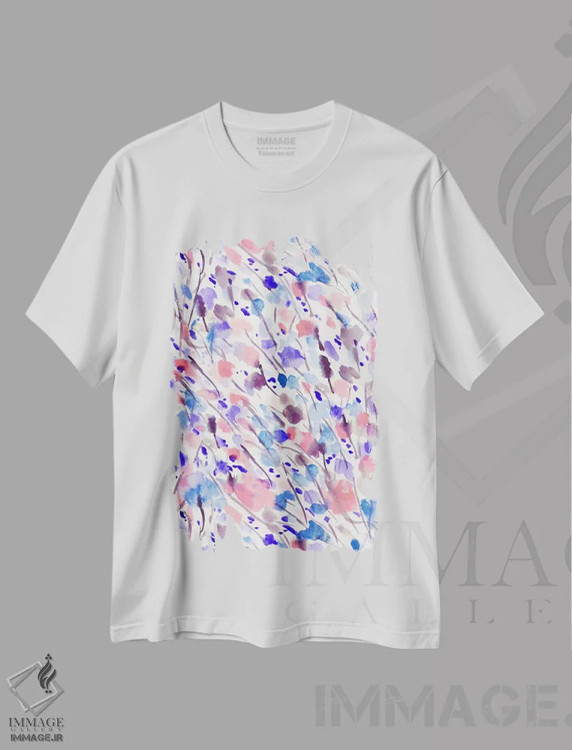 تیشرت سفید طرح دار طبیعت وحشی زردآلوی آبی، تزئینی اثر ژاکلین مالدونادو | immage.ir