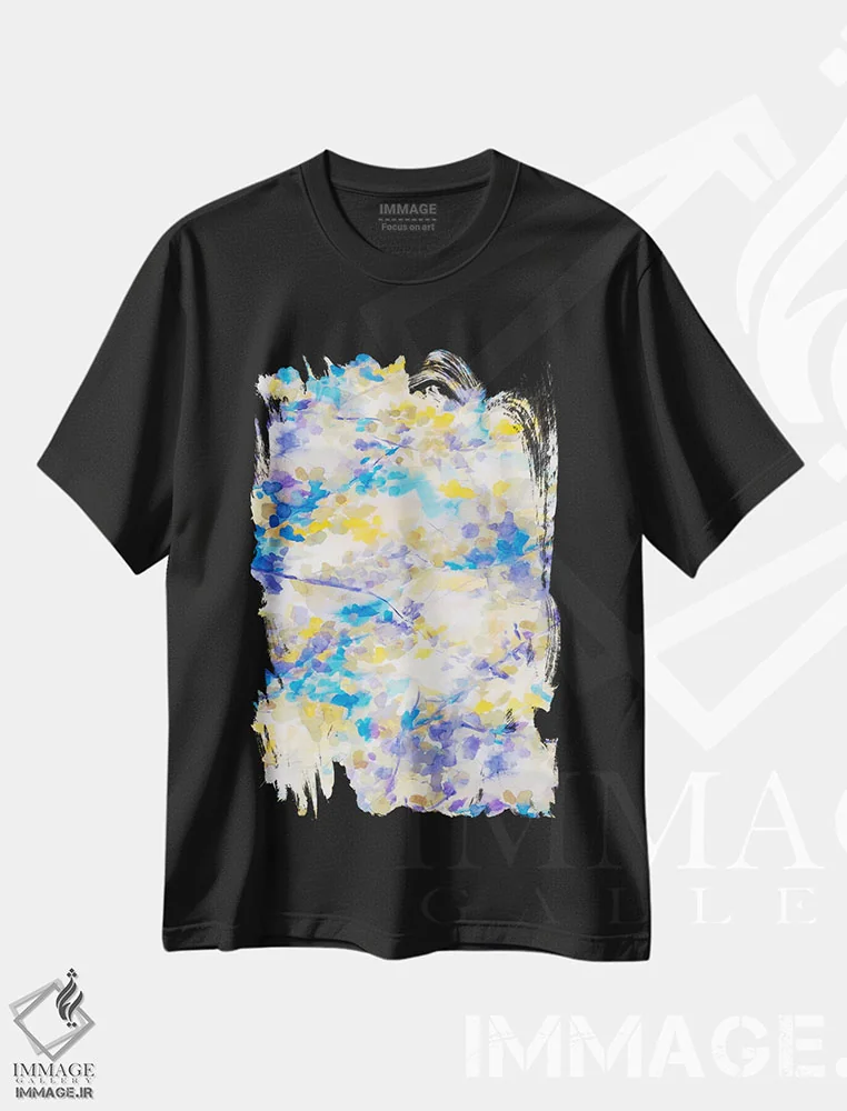تیشرت مشکی طرح دار سایه بان آبی، آبستره اثر ژاکلین مالدونادو | immage.ir