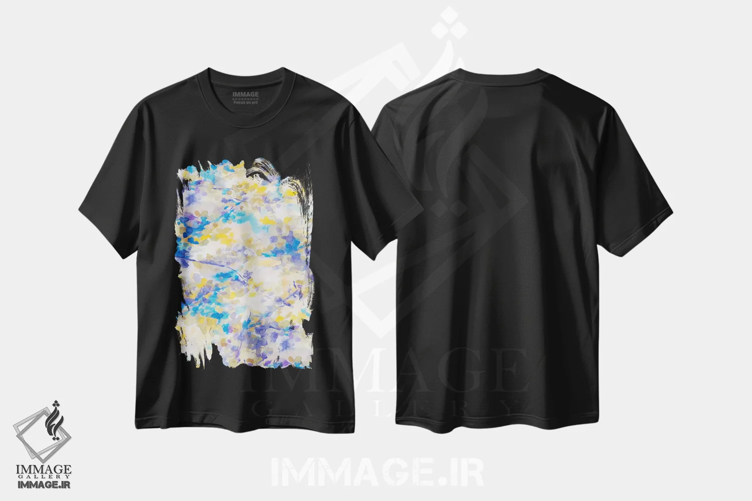 تیشرت مشکی طرح دار سایه بان آبی، آبستره اثر ژاکلین مالدونادو | immage.ir