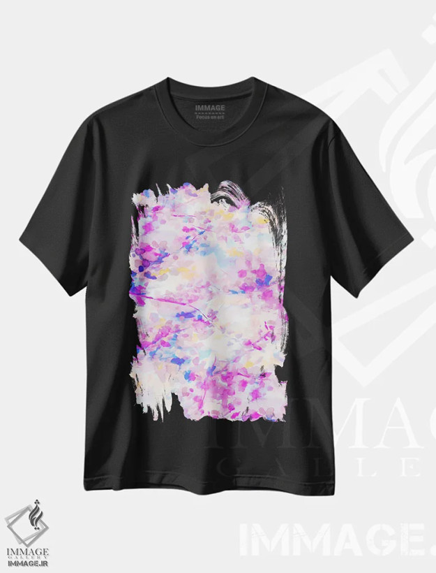 تیشرت مشکی طرح دار سایه بان سرخابی، آبستره اثر ژاکلین مالدونادو | فروشگاه ایماژ