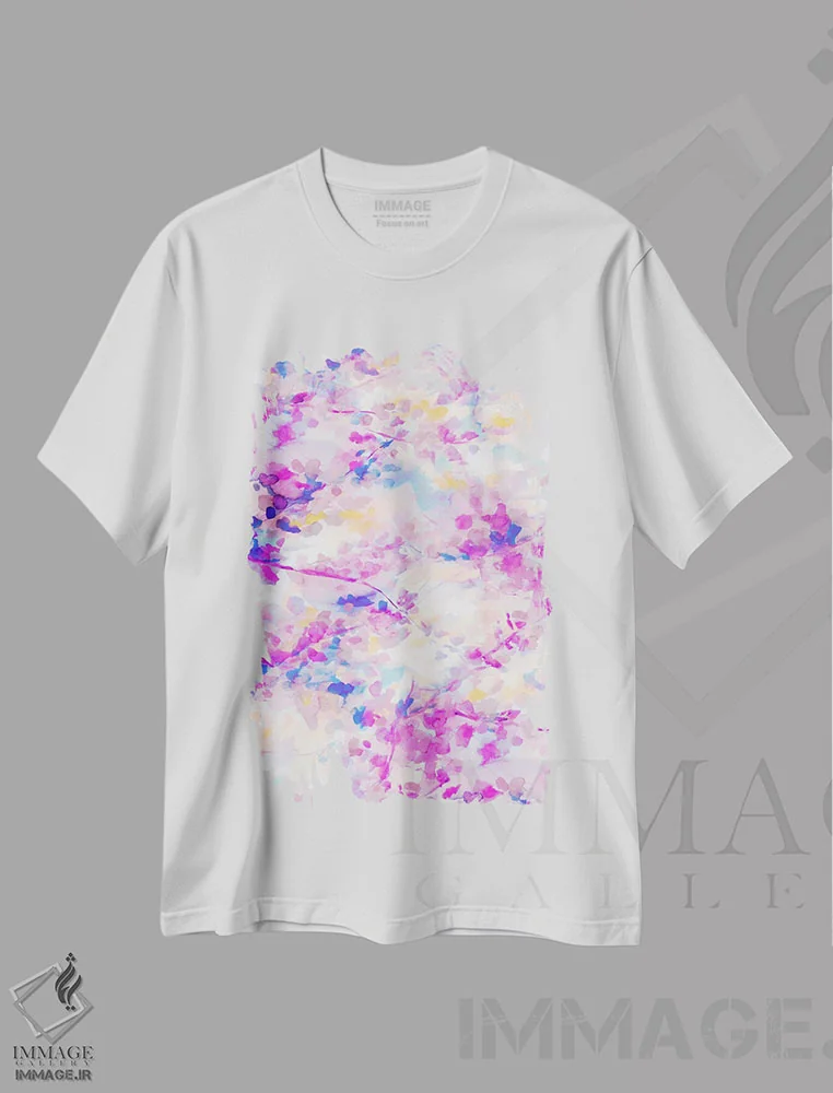 تیشرت سفید طرح دار سایه بان سرخابی، آبستره اثر ژاکلین مالدونادو | immage.ir
