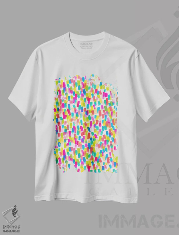 تیشرت سفید طرح دار شادی رنگ ها، آبستره اثر ژاکلین مالدونادو | immage.ir