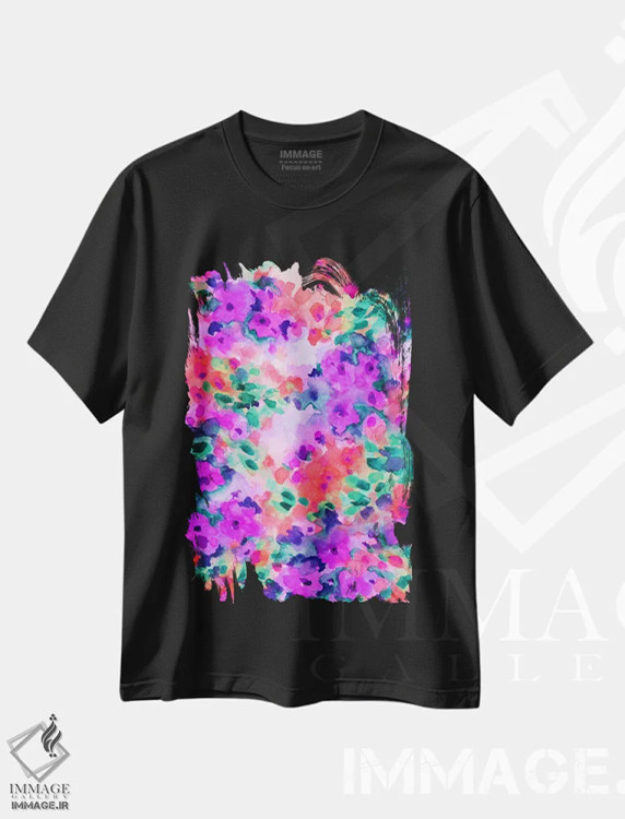 تیشرت مشکی طرح دار شکوفا شدن ۲، تزئینی اثر ژاکلین مالدونادو | فروشگاه ایماژ