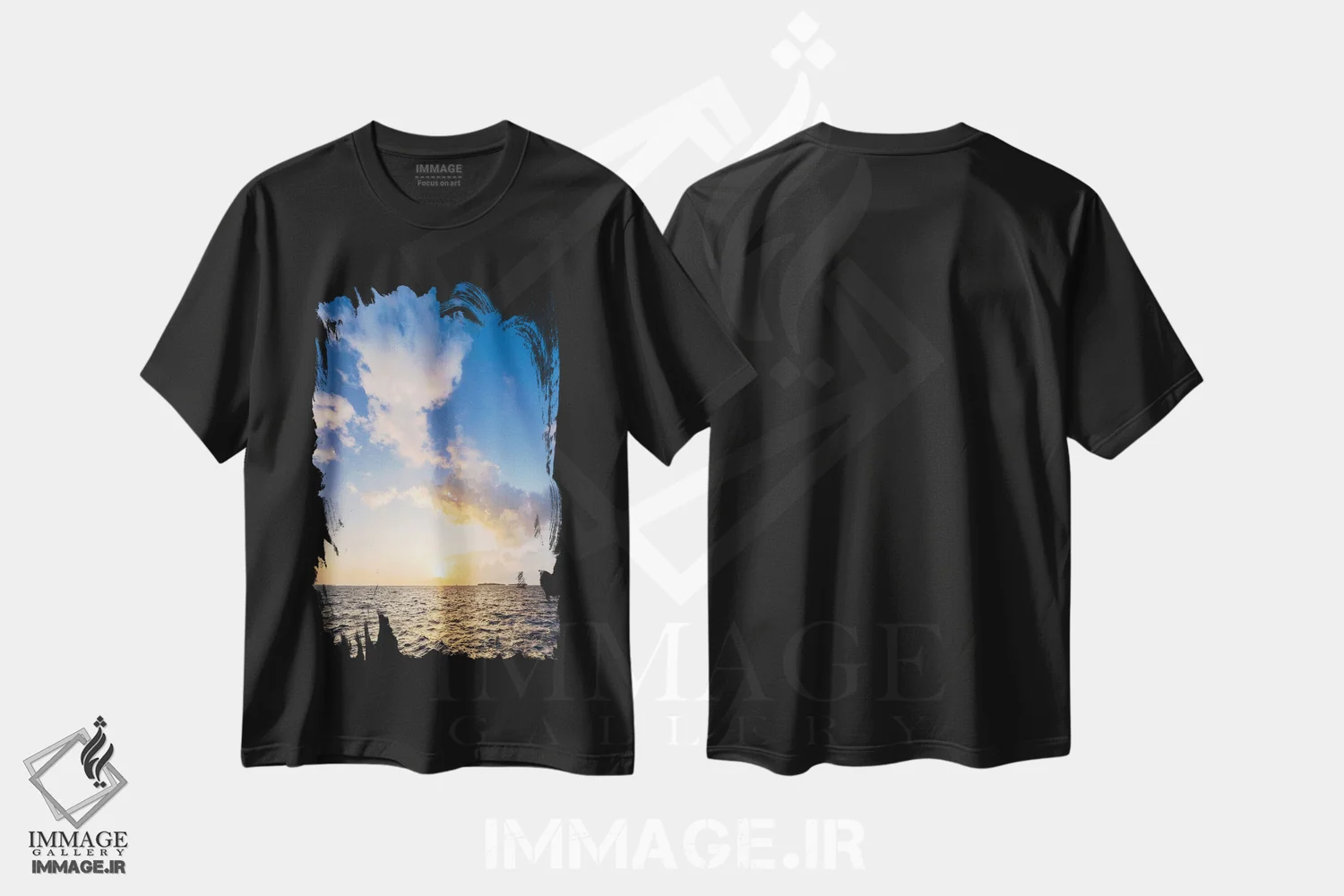 تیشرت مشکی طرح دار ابرهای دراماتیک هنگام غروب خورشید در مالدیو، مدیوم اثر یان بکه | فروشگاه ایماژ