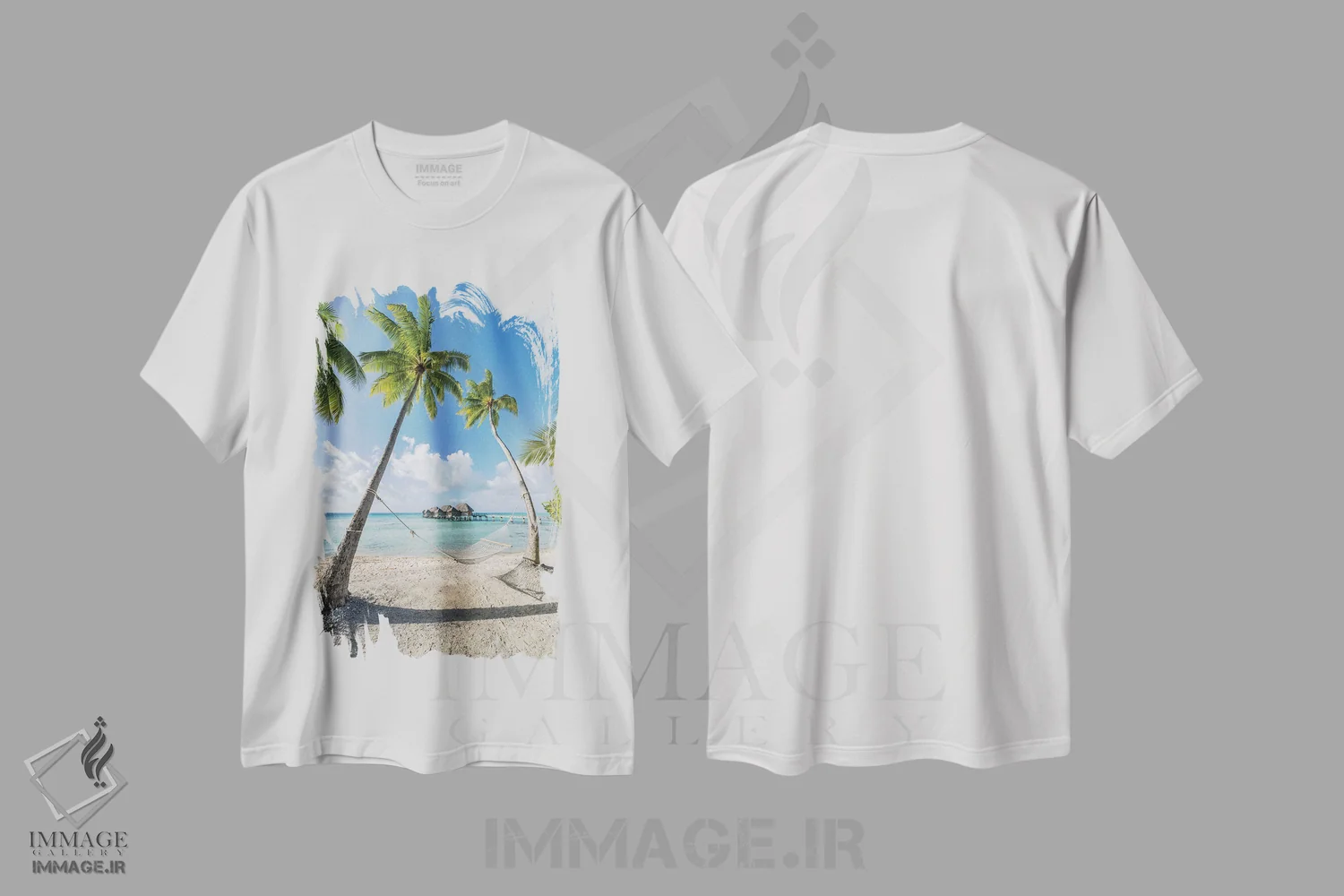 تیشرت سفید طرح دار تعطیلات تابستانی در جزیره ای استوایی در جنوب دریاها، مدیوم اثر یان بکه | immage.ir