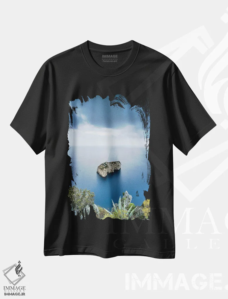 تیشرت مشکی طرح دار Capri, Italy,صخره اسکوگلیو دل موناکونه، کاپری، ایتالیا، مدیوم اثر یان بکه | immage.ir