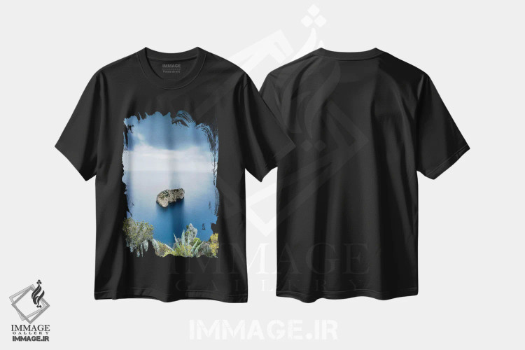 تیشرت مشکی طرح دار Capri, Italy,صخره اسکوگلیو دل موناکونه، کاپری، ایتالیا، مدیوم اثر یان بکه | immage.ir