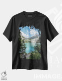 تیشرت مشکی طرح دار دریاچه اوشینن در کوه های آلپ سوئیس، مدیوم اثر یان بکه | فروشگاه ایماژ