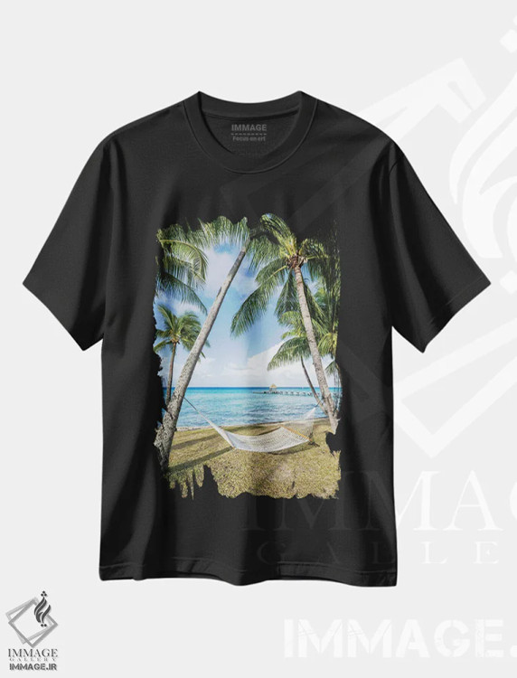 تیشرت مشکی طرح دار تخت آویز در ساحل، مدیوم اثر یان بکه | immage.ir