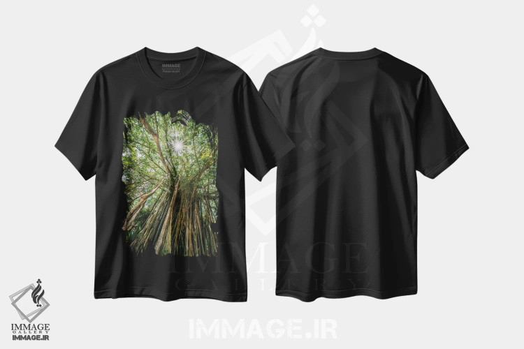 تیشرت مشکی طرح دار درخت انجیر معابد، مدیوم اثر یان بکه | فروشگاه ایماژ