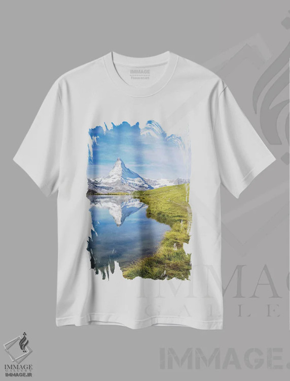 تیشرت سفید طرح دار دریاچه استلی و ماترهورن در تابستان، مدیوم اثر یان بکه | immage.ir