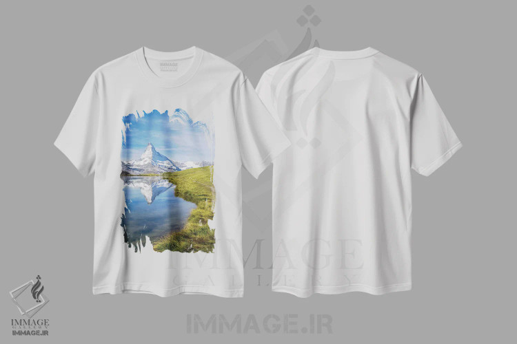 تیشرت سفید طرح دار دریاچه استلی و ماترهورن در تابستان، مدیوم اثر یان بکه | immage.ir