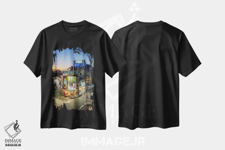 تیشرت مشکی طرح دار Japan,رستوران ژاپنی در توکیو، ژاپن، مدیوم اثر یان بکه | immage.ir