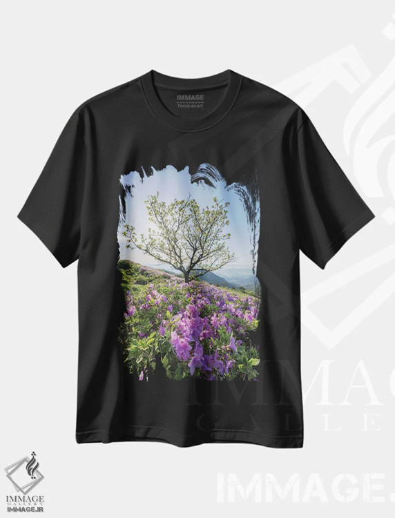 تیشرت مشکی طرح دار South Korea,شکوفه های گل آزالیا در بهار، کره جنوبی، مدیوم اثر یان بکه | immage.ir