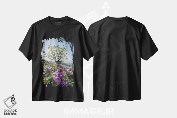 تیشرت مشکی طرح دار South Korea,شکوفه های گل آزالیا در بهار، کره جنوبی، مدیوم اثر یان بکه | immage.ir
