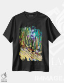 تیشرت مشکی طرح دار جنگل گل ها، آبستره اثر یواخیم مک میلان | فروشگاه ایماژ