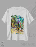 تیشرت سفید طرح دار جنگل گل ها، آبستره اثر یواخیم مک میلان | immage.ir