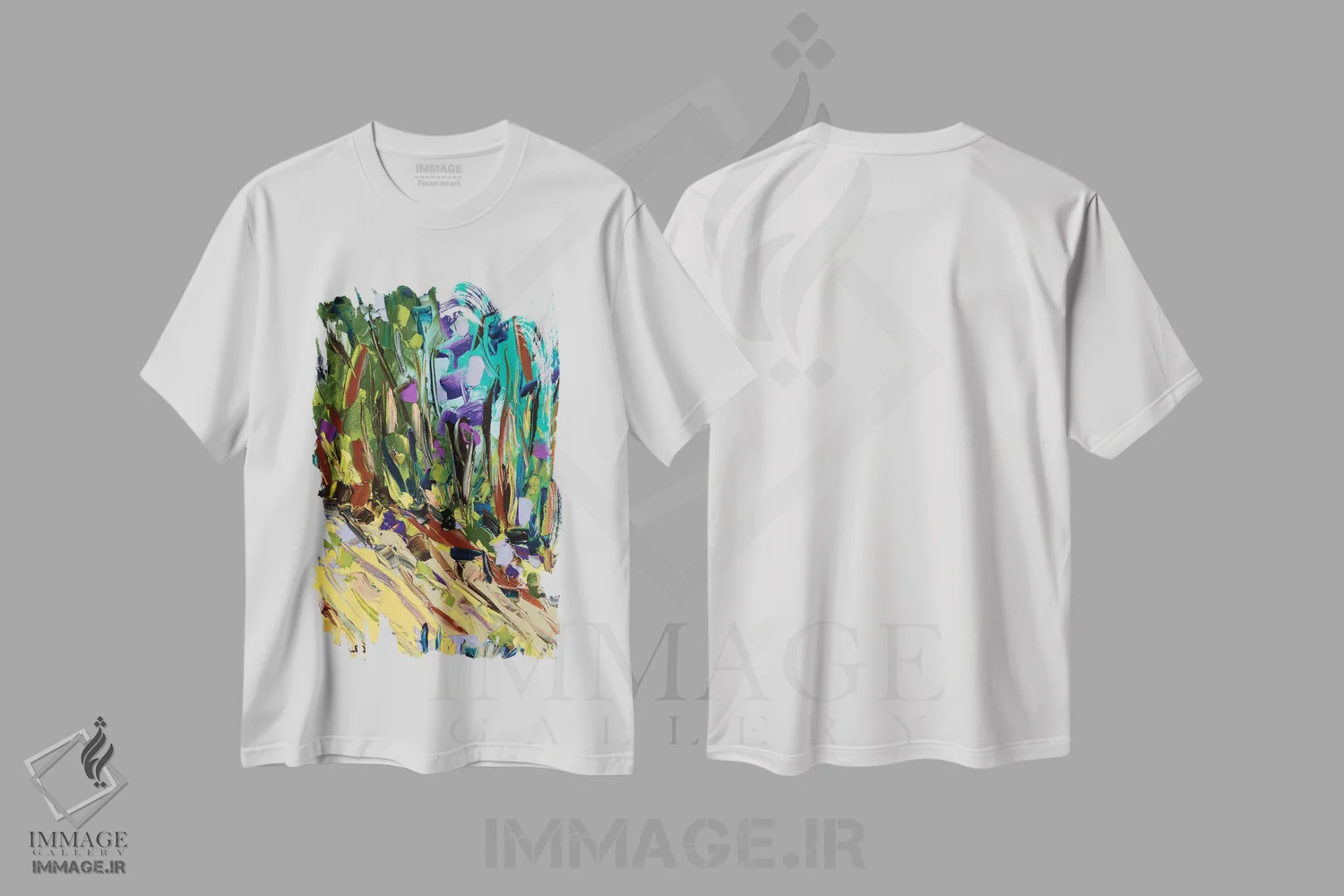 تیشرت سفید طرح دار جنگل گل ها، آبستره اثر یواخیم مک میلان | immage.ir