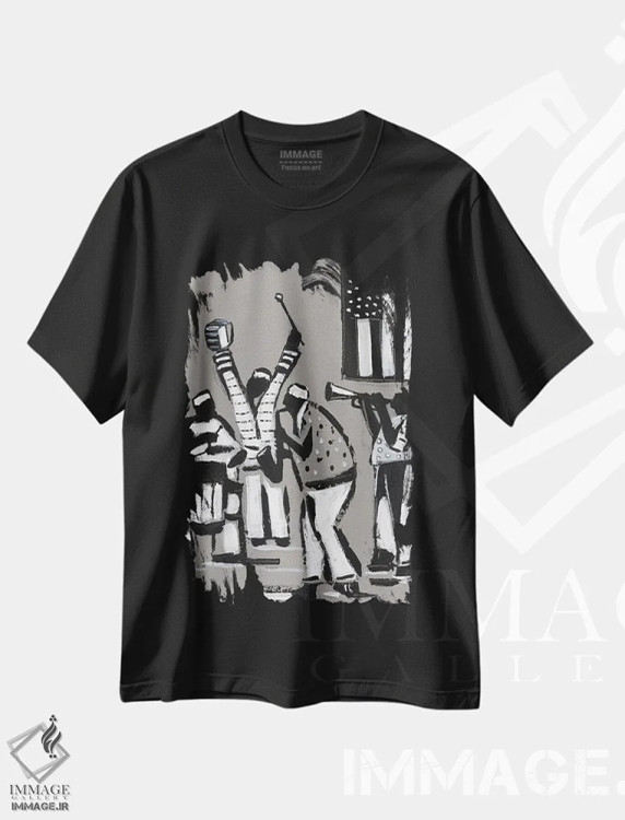 تیشرت مشکی طرح دار جاز سیاه و سفید، آبستره اثر یواخیم مک میلان | immage.ir
