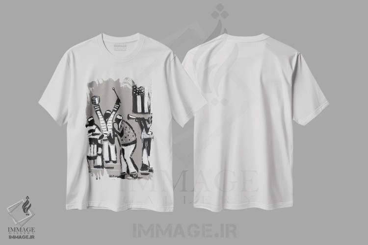 تیشرت سفید طرح دار جاز سیاه و سفید، آبستره اثر یواخیم مک میلان | فروشگاه ایماژ