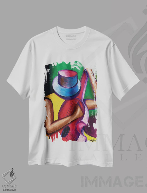 تیشرت سفید طرح دار ملودی خوش آهنگ، آبستره اثر یواخیم مک میلان | فروشگاه ایماژ