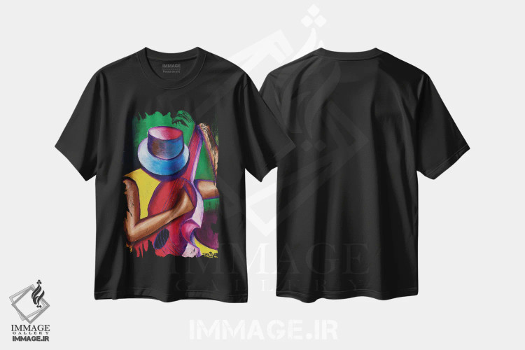 تیشرت مشکی طرح دار ملودی خوش آهنگ، آبستره اثر یواخیم مک میلان | immage.ir