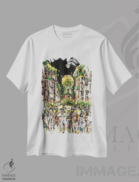 تیشرت سفید طرح دار شهر موزاییکی، آبستره اثر یواخیم مک میلان | immage.ir