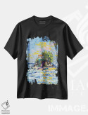 تیشرت مشکی طرح دار پناهگاه جزیره ای، دکور معاصر اثر یواخیم مک میلان | فروشگاه ایماژ