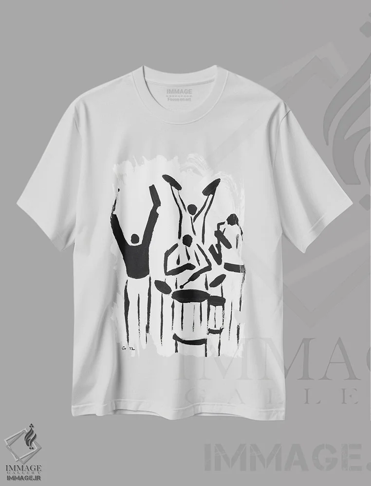 تیشرت سفید طرح دار بازیکنان، هنر تزئینی سیاه و سفید اثر یواخیم مک میلان | immage.ir
