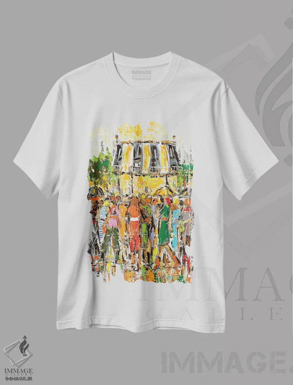 تیشرت سفید طرح دار ساعات پایانی، دکور معاصر اثر یواخیم مک میلان | فروشگاه ایماژ