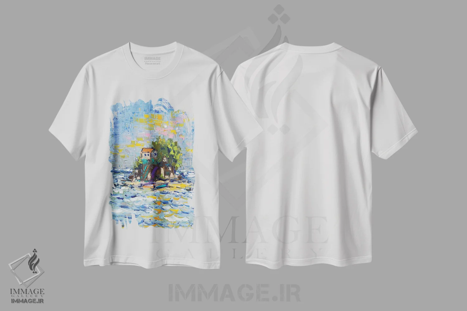 تیشرت سفید طرح دار پناهگاه جزیره ای، دکور معاصر اثر یواخیم مک میلان | immage.ir