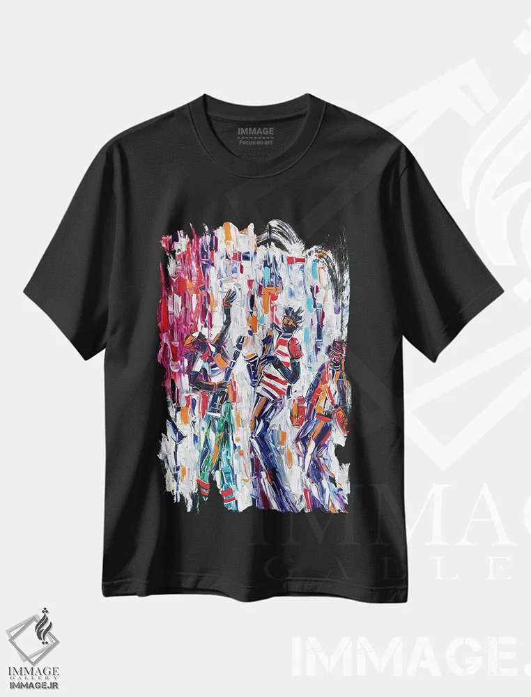 تیشرت مشکی طرح دار حس و حال موسیقیایی، هنر آمریکایی آفریقایی تبار اثر یواخیم مک میلان | فروشگاه ایماژ