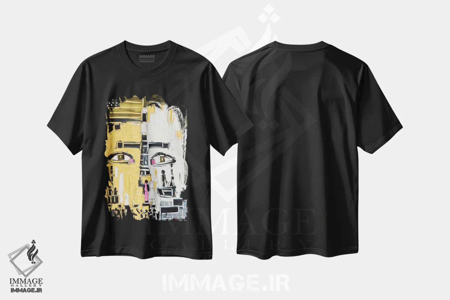 تیشرت مشکی طرح دار ترازوی عدالت، آبستره اثر یواخیم مک میلان | immage.ir