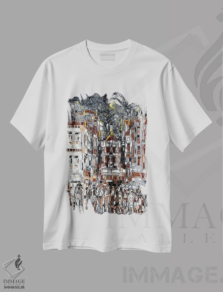 تیشرت سفید طرح دار مرکز تنوع، آبستره اثر یواخیم مک میلان | immage.ir