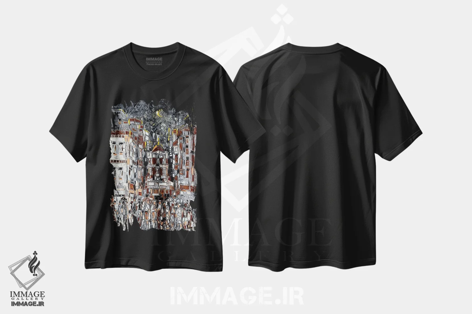 تیشرت مشکی طرح دار مرکز تنوع، آبستره اثر یواخیم مک میلان | فروشگاه ایماژ